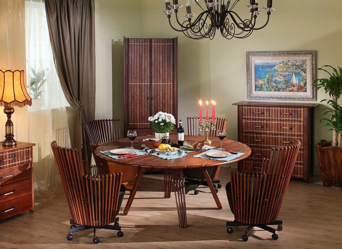 Экзотический минималистский круглый обеденный стол TAVARUA (ТАВАРУА) - стильная неповторимая мебель для столовой 
