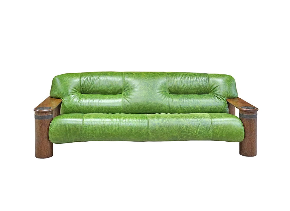 Современный, стильный диван из массива кокосовой пальмы и высококачественной кожи Hacienda Хасиенда