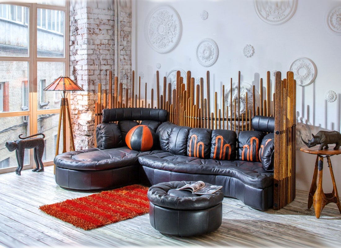 Необычный уникальный Диван холл ISLE D'PALM (АЙЛ ДЕ ПАЛМ) эксклюзивный, в гостиную квартиры или загородного дома от Pacific Green, кожаный дорогой эксклюзивный диван купить диван из кожи