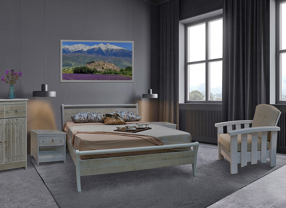 Кровать с брашированием из массива, натурального цвета стильная кровать для спальни из массива с брашированием
